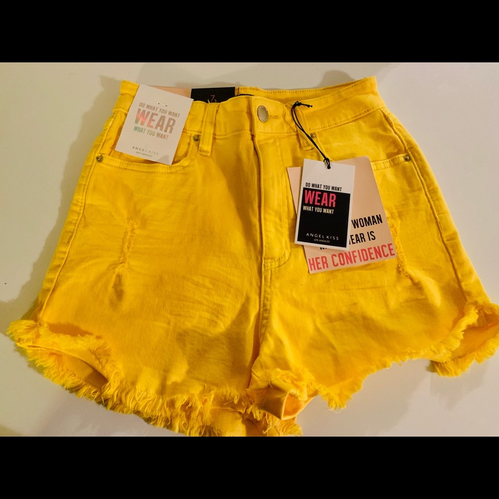 Yellow High Waisted Shorts.